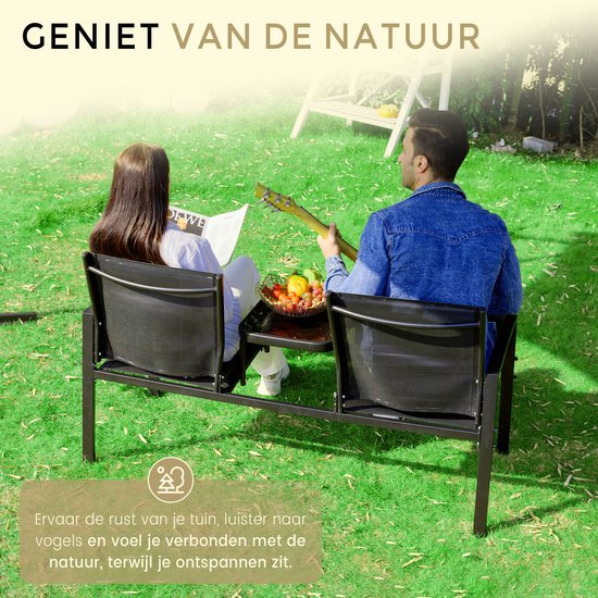 O'DADDY® Tuinbank - Tuinbankjes Weerbestendig - Tuinbanken - Tuin Bank - Tuinbank met Tafel - Buitenbank - Voor 2 Personen - 142 x 57 x 82 cm - Metaal - Zwart