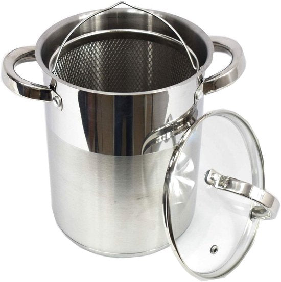 Roestvrijstalen Aspergepan met Inzetmandje – 4,2L – Geschikt voor Inductie & Alle Warmtebronnen – Ook als Friteuse te gebruiken!
