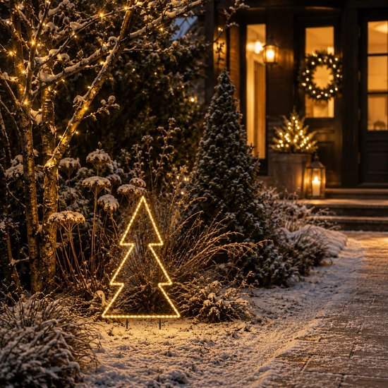 Luca Lighting Garden d'Light Kerstboom Tuinsteker - Kerstversiering Buiten met Warm Wit LED Licht - Kerst Decoratie met Timer en 8 Lichtstanden - Guirlande met Lampjes - L72 x H100 cm - Zwart