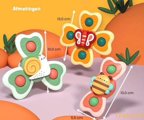 Frummel Fidget Spinners XL met Zuignap - Badspeelgoed - Sensorisch speelgoed - Fidget Toys - Badspinner - Fidget Spinner voor op Autoraam - 3 stuks