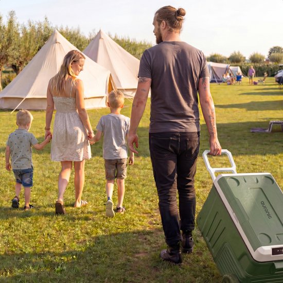 Auronic Elektrische Koelbox - Compressor - 2 Zones - 33L - 12/24V en 240V - Koelen en Vriezen - Camping Koelkast - Frigobox Auto - Met Wielen en Hendel - Groen