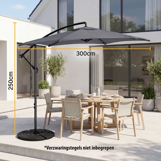 Tristar Zweefparasol - 300cm Rond - Tuin - Verstelbare Hoogte - Incl. kruisvoet & Beschermhoes - PA-7905 - Antraciet