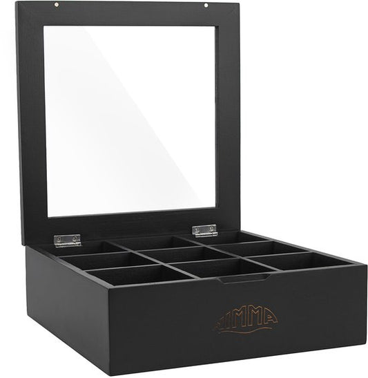 Theedoos - 9 Vakken - Theedoos Hout - Transparant Plexiglas Deksel - Magnetische Sluiting - Luxe Thee Doos - Schuine Vakjes - Bamboe - van Nimma