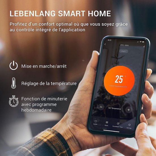 LEBENLANG ventilatorkachel - Compacte & energiezuinige straalkachel met afstandsbediening - Instelbare temperatuur en timerfunctie - 2000W
