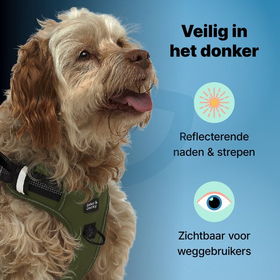 Jake en Jacky - Hondentuigje - Anti-Trek Tuig - Hondenharnas - Y Tuig Hond - Reflecterend - M - Groen