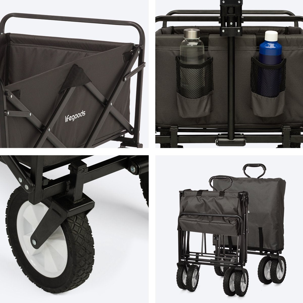 LifeGoods Bolderkar - Opvouwbaar - Draaibare wielen - 2 Standen - 70KG Draagkracht - Grijs