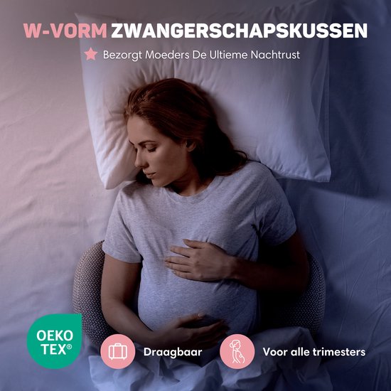 Vulpes Goods® BabyCare - Zwangerschapskussen - Zijslaapkussen - 3-in-1 - Aanpasbaar - Body Pillow / Lichaamskussen / Voedingskussen - Uniek W-Vormig design