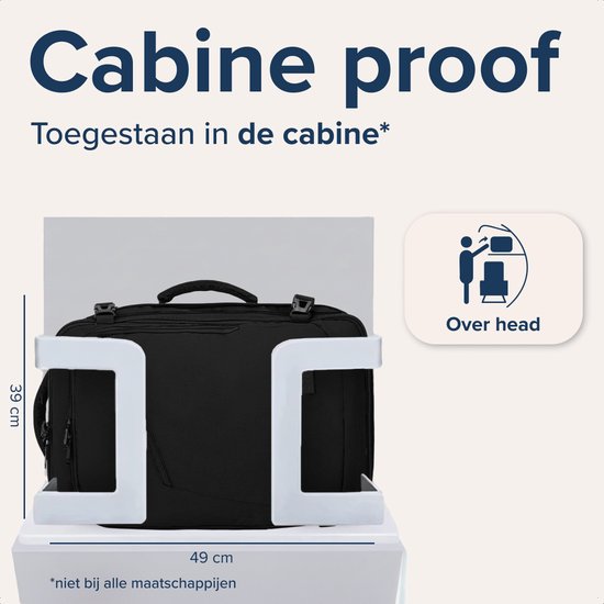 TRVLMORE Reistas - 25L Rugzak - Handbagage - Spatwaterdicht - Rugtas - Weekendtas - Dames en Heren - Zwart