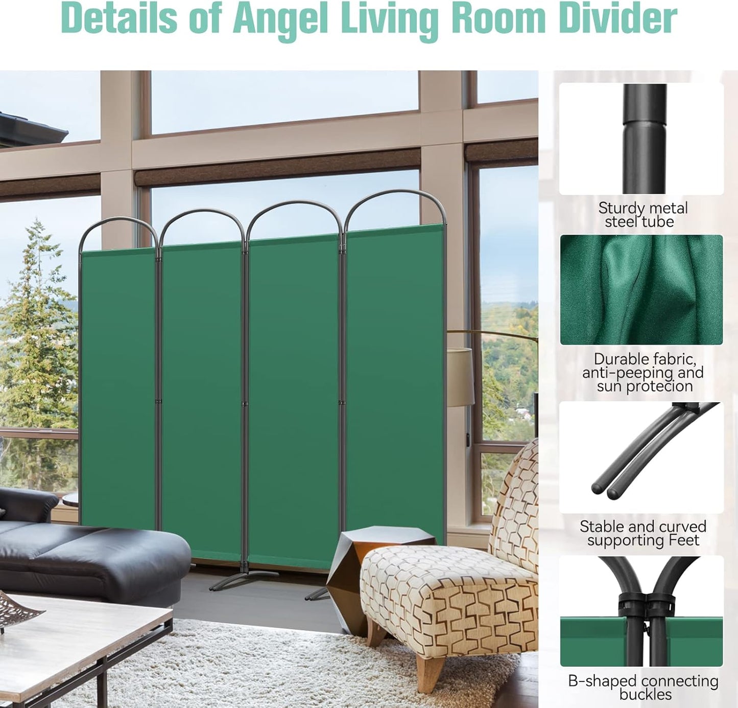 Angel Living Kamerscherm - 4 Panelen - 224 x 182 cm - Binnen en Buiten - Groen