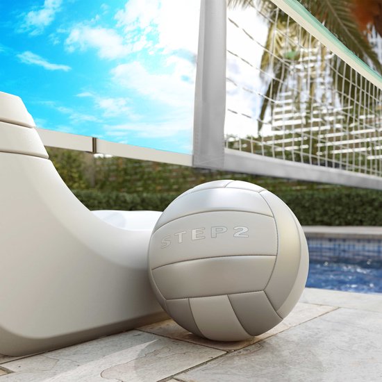 Step2 Vero Zwembad Volleybalnet Wit – Volleybalnet voor Zwembad - Verstelbaar 4,5 tot 7,6 m – Inclusief Bal, Pomp en Opbergtas – Verzwaarbare Basis – Voor Zwembad en Tuin