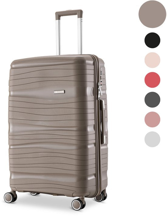 SC Travelin' Charm – 28-inch Grote Reiskoffer - Cijferslot - 41x24x69 cm - 98L - Lichtgewicht - Waterdicht - Duurzaam - Champagne