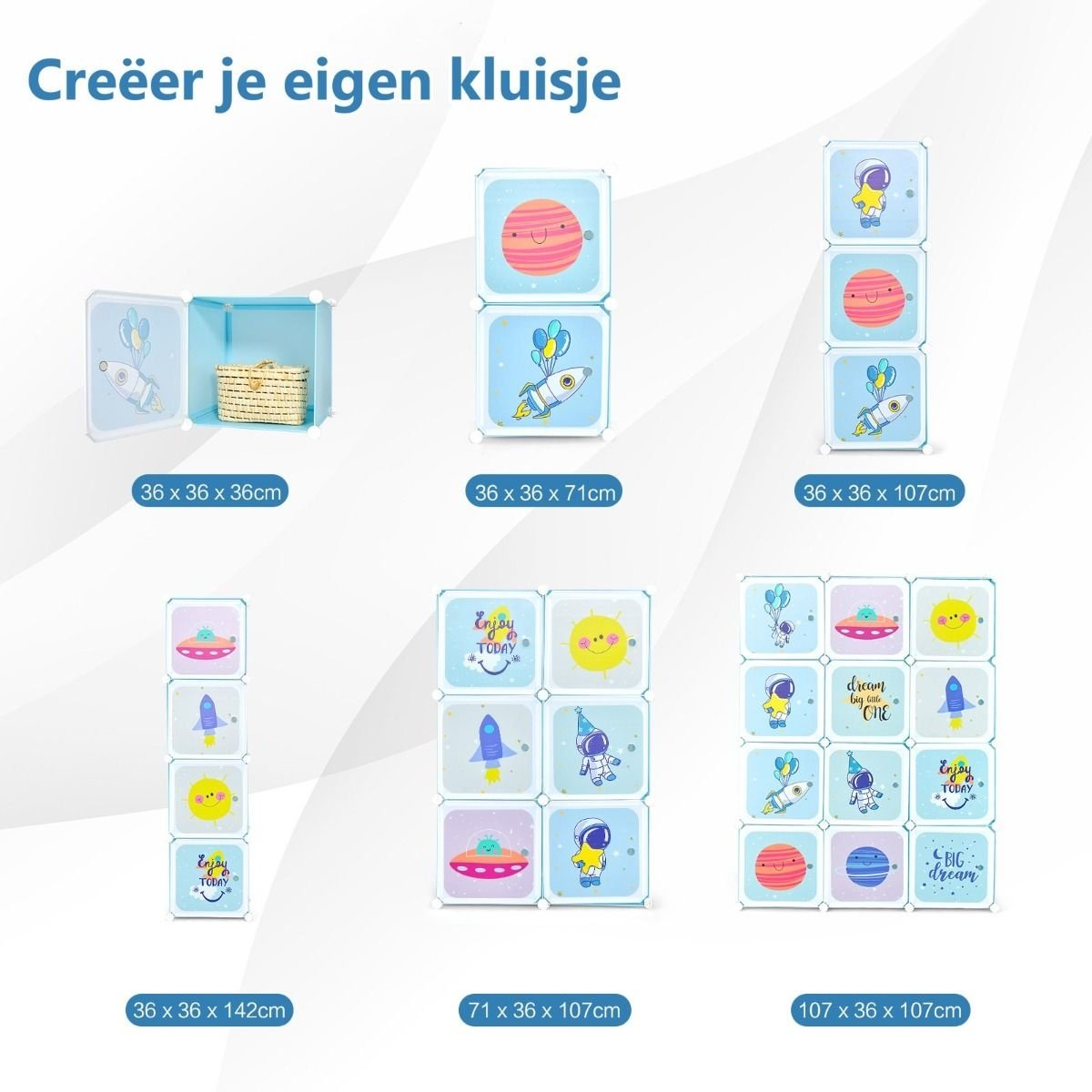 Coast Kledingkast voor Kinderen - 12 Opbergblokken 2 Hanggedeeltes - 107 x 36 x 142 cm - Blauw