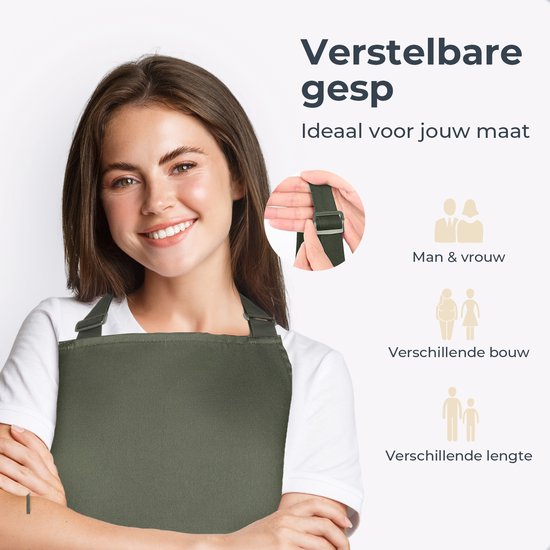 Keukenschort - Water- en vuilafstotend - Professioneel Kookschort - Schort voor Dames en Heren - Horeca Sloof - Unisex - Verstelbare Gesp - Extra Grote Vakken - Groen