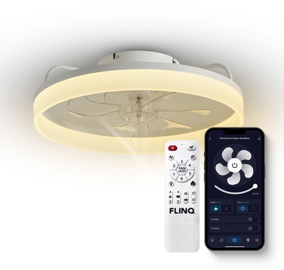 FlinQ AeroGlow - Smart Plafondventilator - Verlichting - Wit
