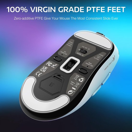 ATTACK SHARK X3 Draadloze Gaming Muis - Wired/2.4G/BT5.4 - Lichtgewicht 49G - PAW3395 - 26000DPI - Wit