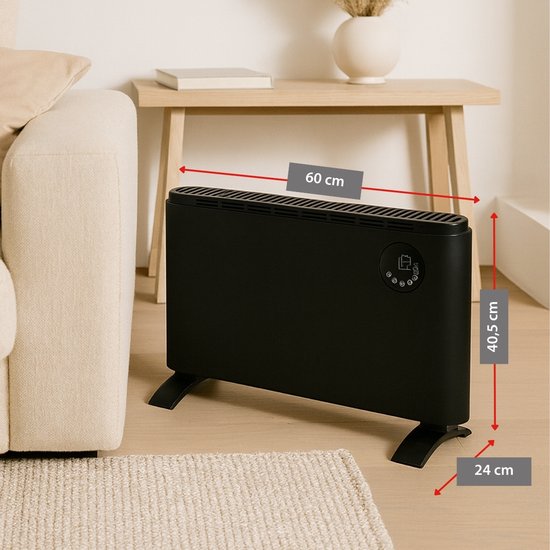 alpina Elektrische Kachel 2000W - Electrische Verwarming Convectorkachel - Heater met Instelbare Thermostaat en 3 Warmtestanden - Vrijstaand of Wandmontage - Zwart