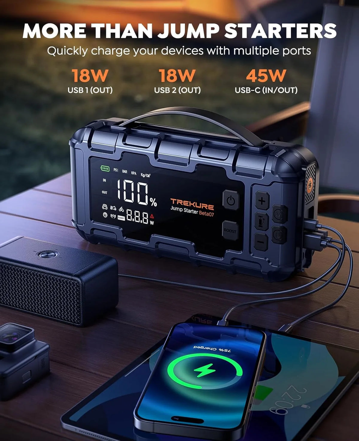 TREKURE Beta07 Startapparaat 6000A - 12V - met Luchtcompressor 160PSI, 45W PD