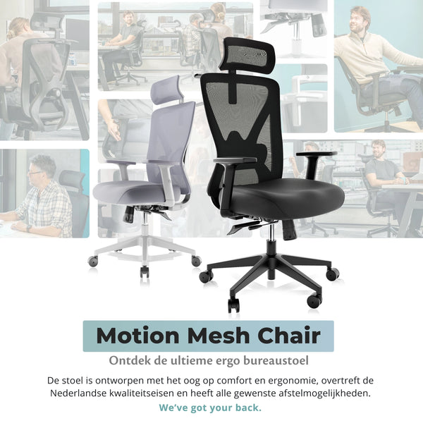 Backerz Motion Mesh Ergonomische Bureaustoel – Ademend Mesh – Verstelbare Rug- en Armsteun