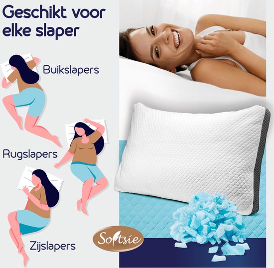 Softsie Traagschuim Hoofdkussen 70x50 - Ergonomisch Kussen - Verstelbaar Slaapkussen - Pillow - Hoofdkussens Nekklachten
