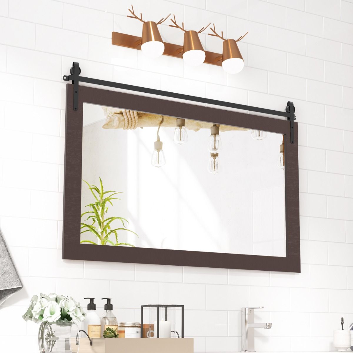 Coast Wandspiegel - rechthoekig massief houten frame - onbreekbaar glas - donkerbruin 100 x 66 cm