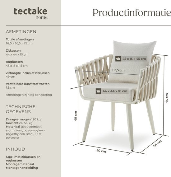 tectake® Tuinstoel Lugano - Loungestoel met Aluminium Frame - Buitenstoel in Rope-Design - Buiten Fauteuil met Dikke Kussens - Voor Tuin of Balkon - Terrasstoel - UV- en Weerbestendig - Antraciet