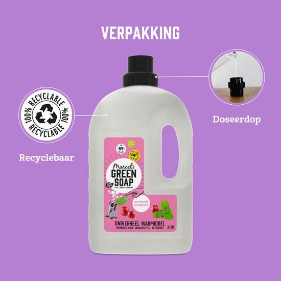 Marcel's Green Soap Wasmiddel Universeel Patchouli & Cranberry - 3 liter - 69 wasbeurten