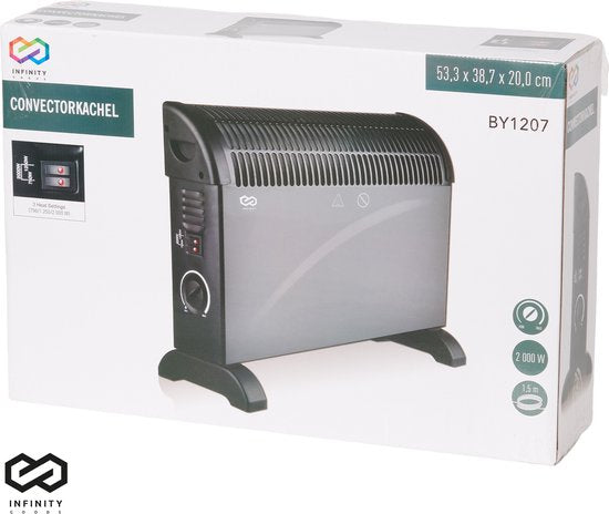 Infinity Goods Elektrische Convector Kachel - 750 / 1500 / 2000W - Verstelbare Thermostaat - Radiatorkachel - Oververhittingsbeveiliging - 35m² - Zwart