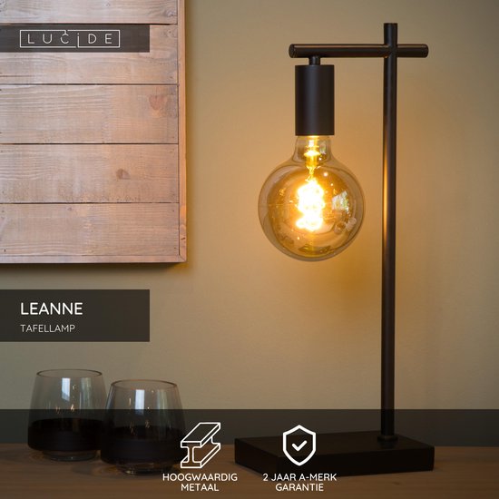 Lucide LEANNE - Tafellamp - 1xE27 - Zwart
