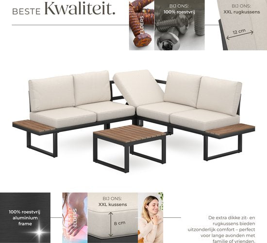 tectake® Tuinset - loungeset 4-delig - Weerbestendige tuinmeubelen met aluminium frame en polywood tafel - Verstelbare rugleuning - Tuinmeubelset met kussens - Ideaal voor tuin, balkon en terras