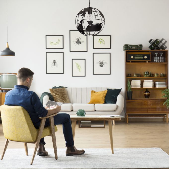 Relaxdays wereldbol hanglamp - Ø 30 cm - In hoogte verstelbaar - Zwart