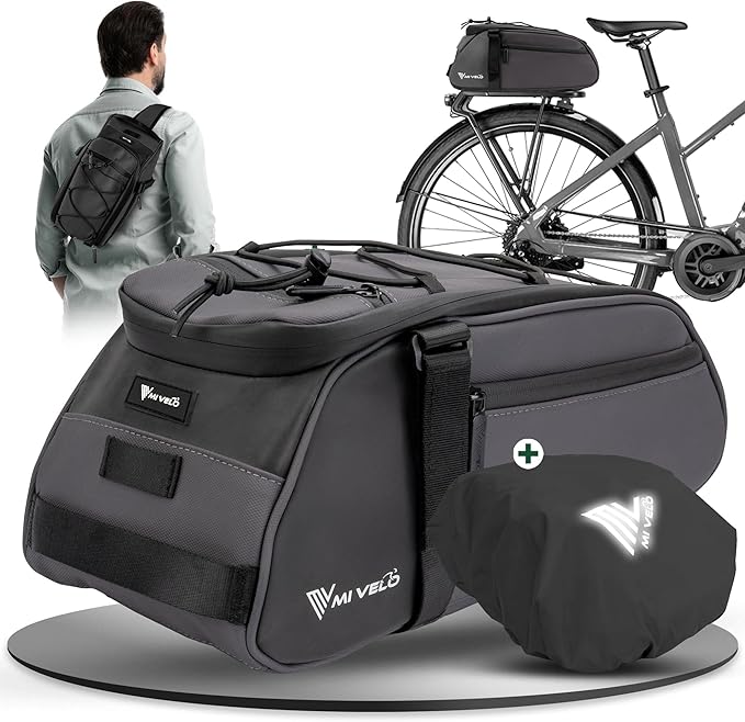 MIVELO - Fietstas – 3-in-1 Rugzak & Schoudertas – Waterdicht & Reflecterend – 9 liter – Donkergrijs