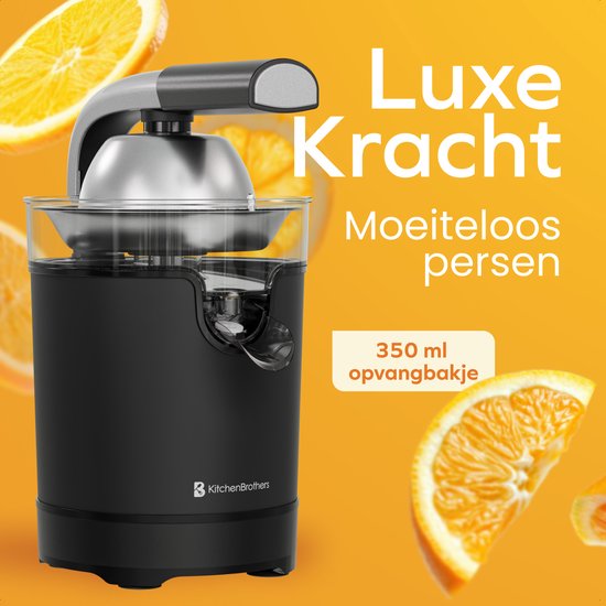 KitchenBrothers Citruspers - Compact - Met Uitloop en Pershendel - 0.35L - Zwart