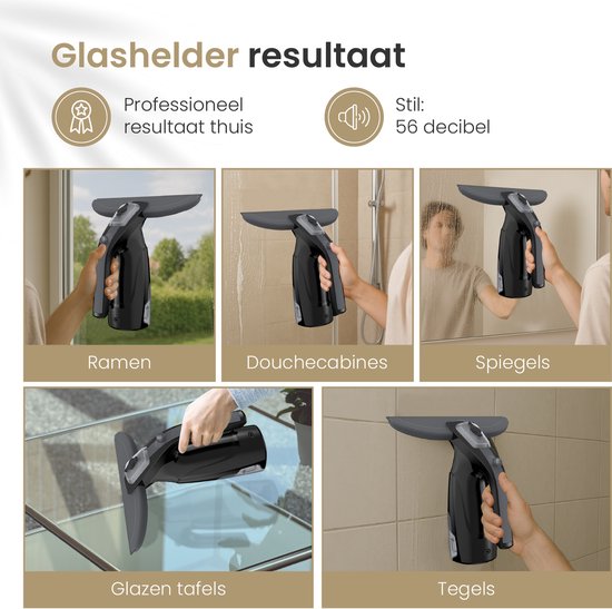Vapore Elektrische Ruitenreiniger - Incl. Inwasser - Raamwisser met Ingebouwde Sproeifunctie - Ramenwasser - Raamtrekker - Raamzuiger - Incl. Microvezeldoek - Zwart