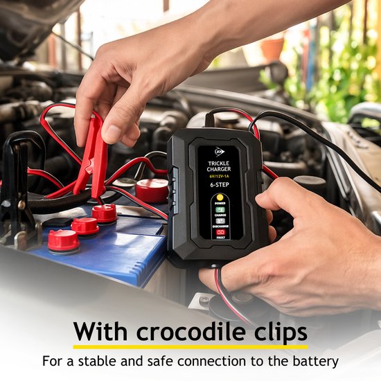 Dunlop Druppellader 6/12V 1A – Auto Oplader met 6-Staps Laadcyclus – voor Scooter en Motor – Beveiligd tegen Kortsluiting – Onderhoudslader voor Lood en Gel – Zwart