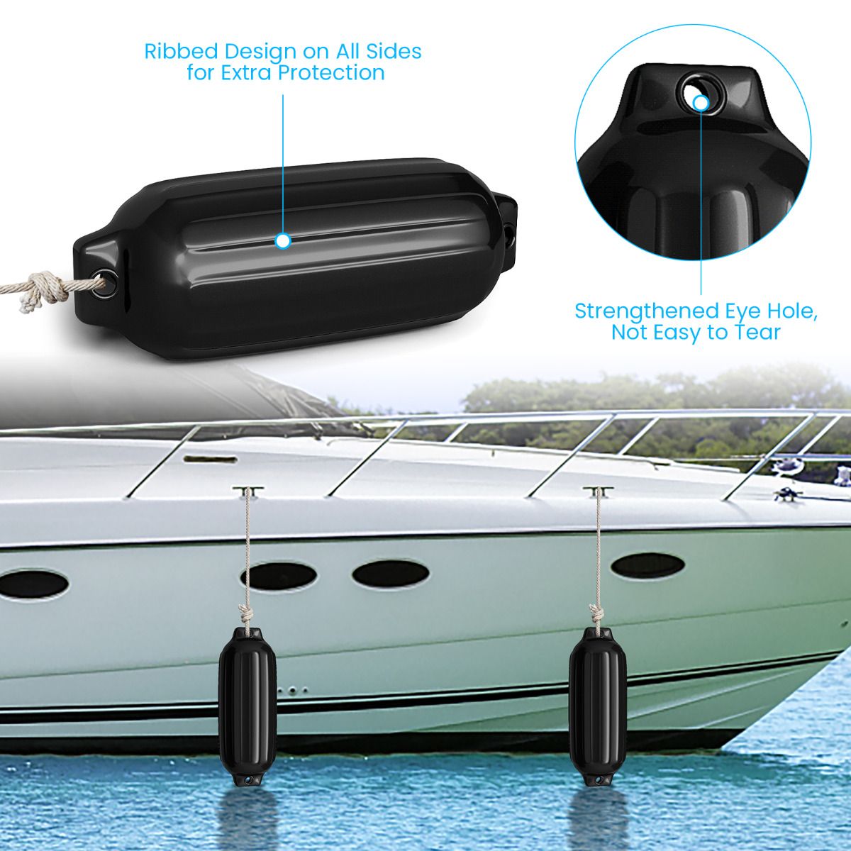 Coast Set van 4 Boot Fenders - UV Bescherming - PVC - Zwart