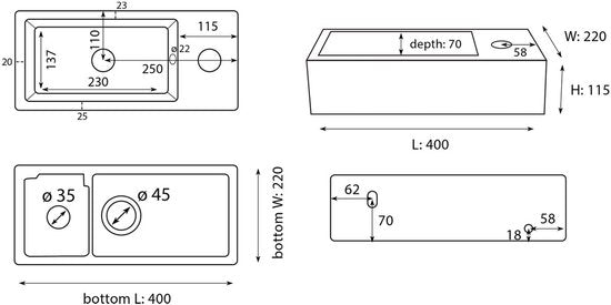 Differnz Hura L Fonteinset - Toiletfontein van Keramiek - Geschikt voor Warm en Koud Water - Kleur Wit - Ideaal voor Toilet of Badkamer - Afmetingen 40 x 22 x 11,5 cm - Gewicht 6000 Gram