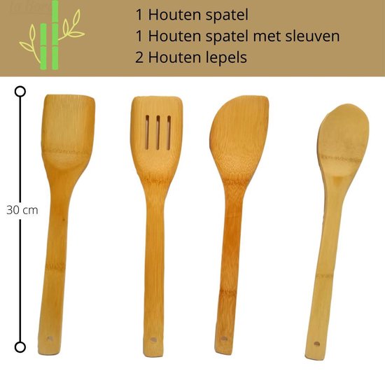 Bamboe Keukenset  - Spatels – Lepels – Pollepel - 4 delig