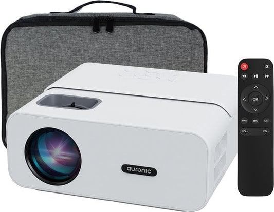 Auronic Beamer Full HD - 10.000 Lumen - WiFi - 170 inch beeldgroote - HDMI-kabel - Afstandsbediening en Draagtas - Wit