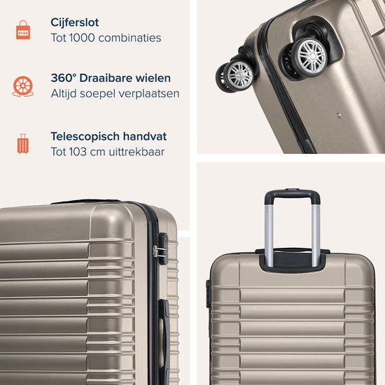 TRVLMORE Handbagage Koffer - 38L - Cijferslot - Lichtgewicht - Trolley - 54x36x20cm - Past binnen 55x40x20 cm - Champagne