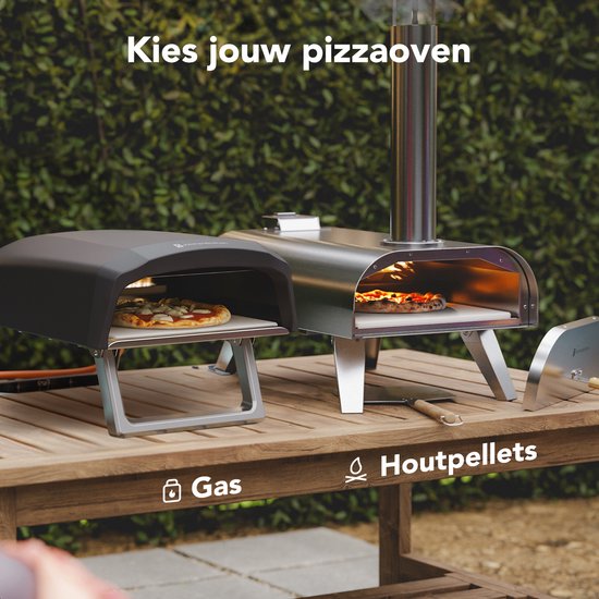 KitchenBrothers Pizza Oven - Houtgestookt - Tafelmodel - Met Beschermhoes - PFAS-vrij - Inklapbaar - Pizzasteen - tot 460°C Pizza maker - Complete Set - Pizzaoven voor Buiten - RVS