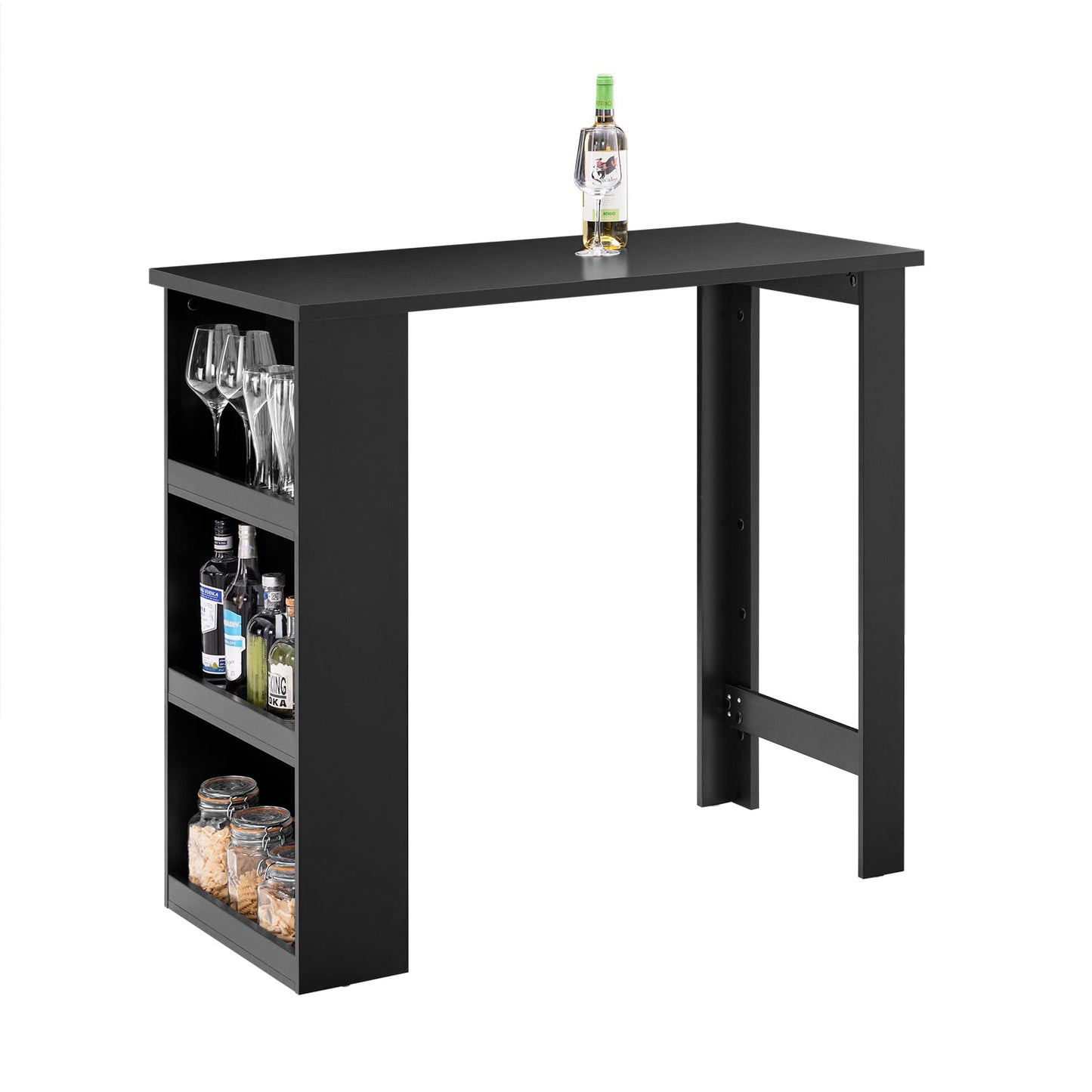 SoBuy FWT17-II-SCH Hoge Keukentafel – Staande Bartafel met Opbergrekken voor Kleine Ruimtes – Zwart – 112 x 57 x 106 cm