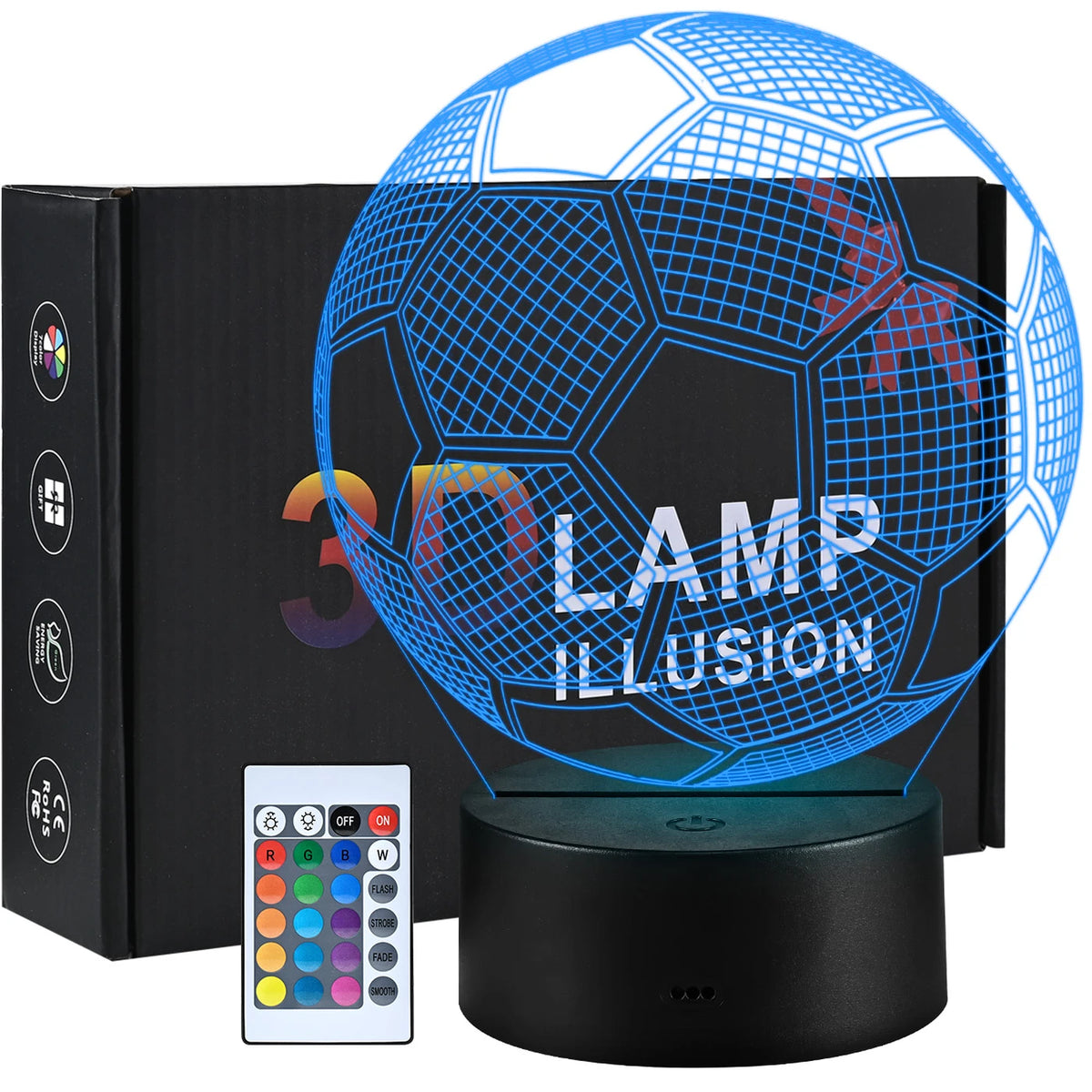 VIVREAL 3D LED Voetbal Nachtlampje - 15 x 17,5 cm - 16 Kleuren, Afstandsbediening, Touch