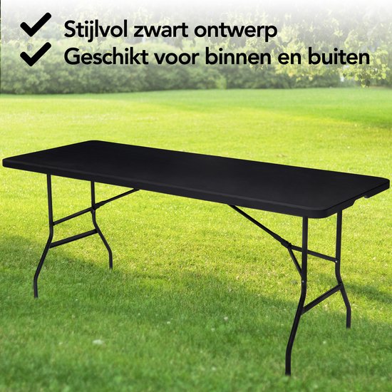 Brixy Inklapbare Tafel - Vouwtafel - 180 x 70 x 74 cm - Campingtafel - Tuintafel - Draagbaar - Zwart