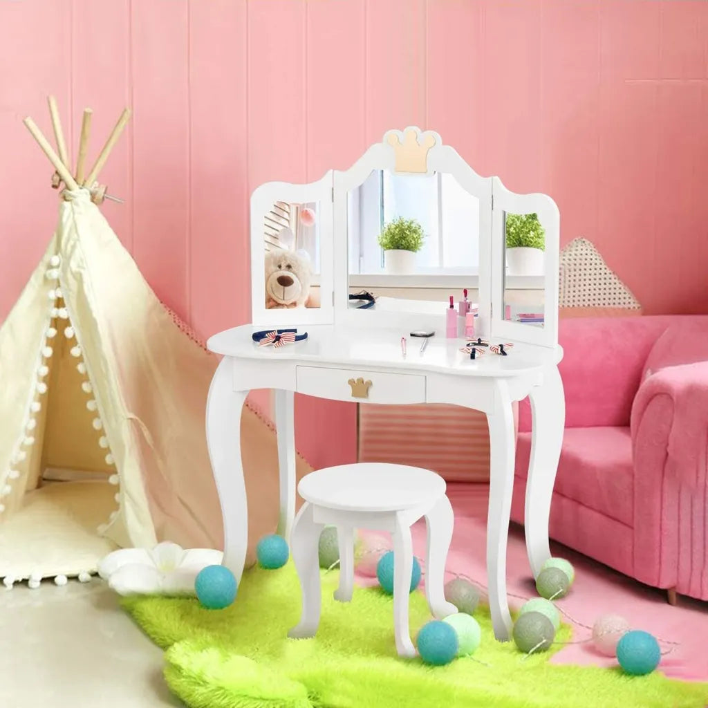 Coast 2 in 1 kapseltafel set kinderen kleedtafel meisje friery tafel houten spiegel tafel wit 80x42x105cm