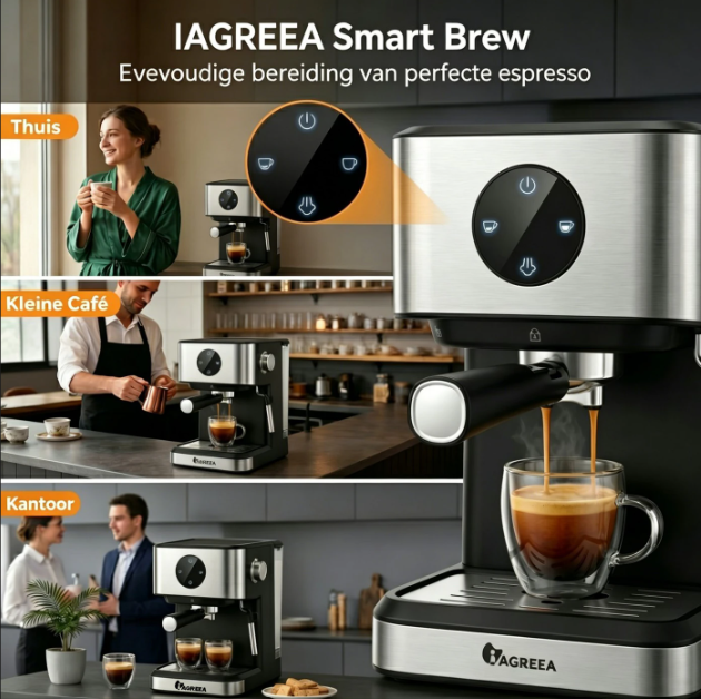 Iagreea Espressomachine CM3050 - 20 Bar - Stoompijp - 1,5L - RVS