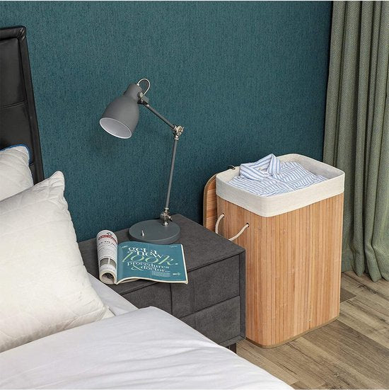 Songmics XL 72 Liter - Grote opvouwbare wasmand - bamboe - wasbare voering - 40 x 30 x 60 cm