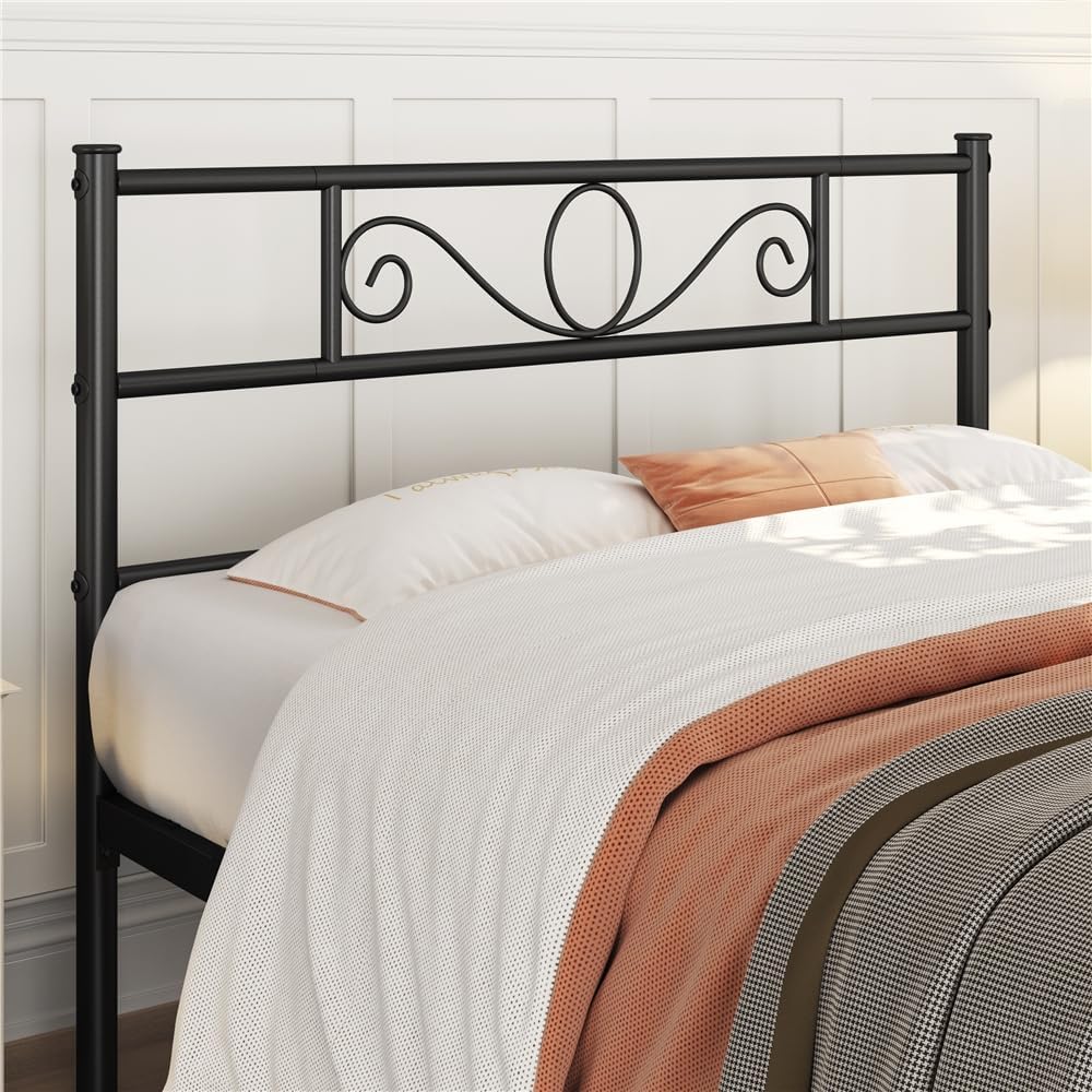 Yaheetech Metalen Bedframe 140 x 200 cm - Zwart - Modern Hoofdbord - Extra Opbergruimte