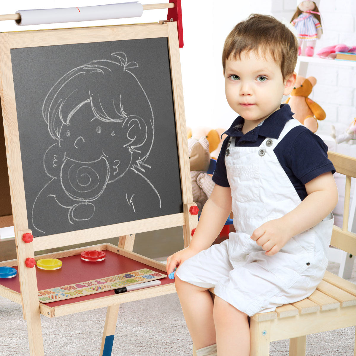 Coast 3-in-1 Schilderbord Voor Kinderen Dubbelzijdig Whiteboard & Krijtbord - 60 x 55 x 112,5-124,5 cm