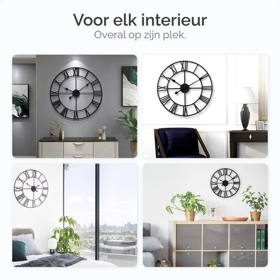 Goliving Wandklok Industrieel – Stil uurwerk – Moderne wandklok – Metaal – Ø 70cm – Zwart