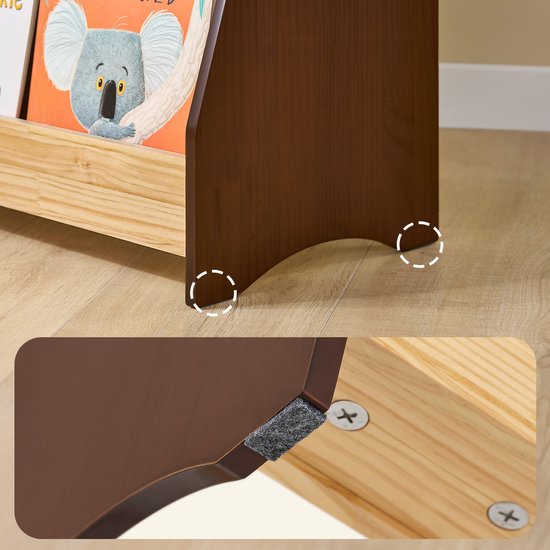 SoBuy KMB32-N Boekenkast voor kinderen, speelgoed, boekenkast, 4 niveaus, met 2 haken, boekenrek, opbergkast, slaapkamer, kantoor, woonkamer, natuur, 91 x 30 x 89 cm